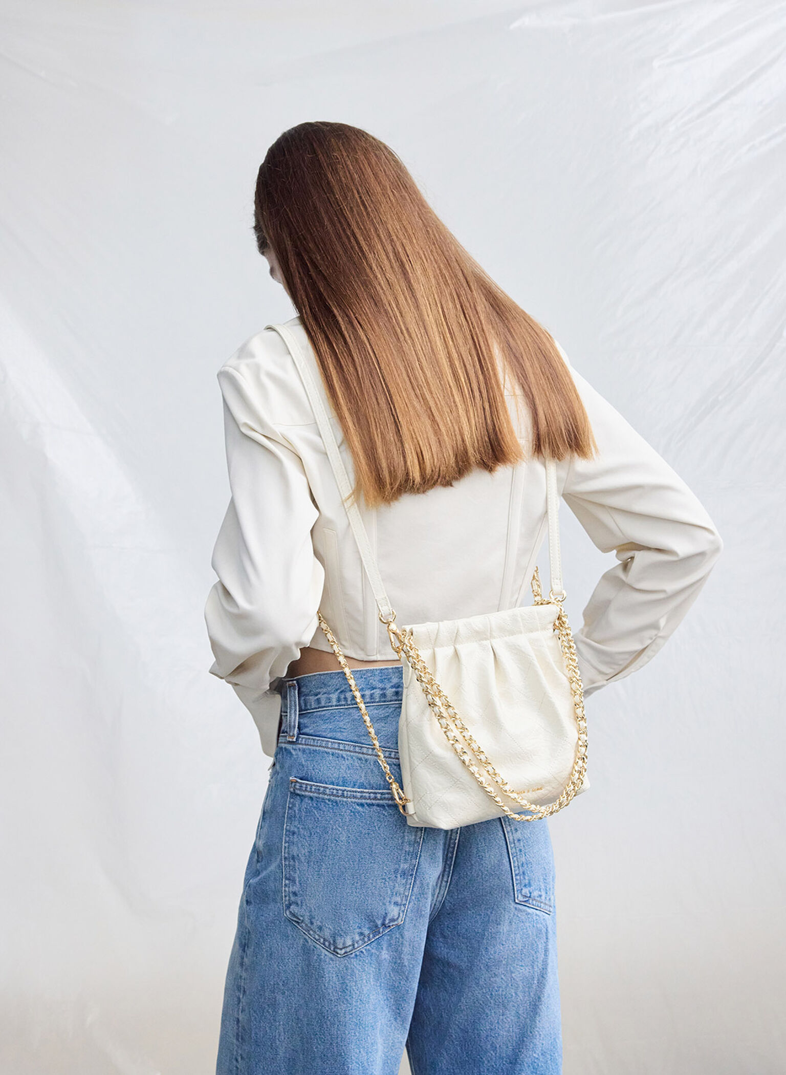 Duo Chain-Handle Two-Way Backpack, Cream, hi-res