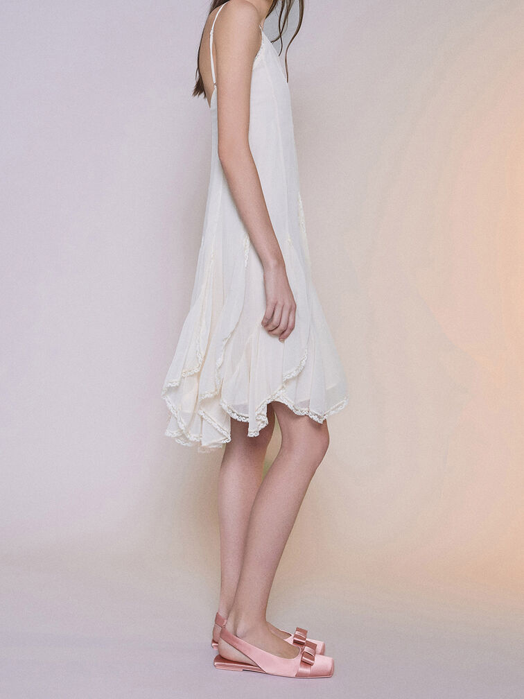 Satin Bow Slingback Ballet Flats, Pink, hi-res