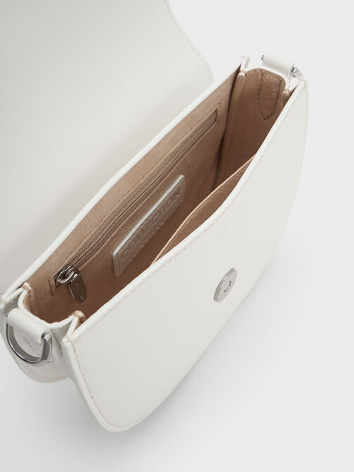Mini Gabine Leather Saddle Bag, White, hi-res