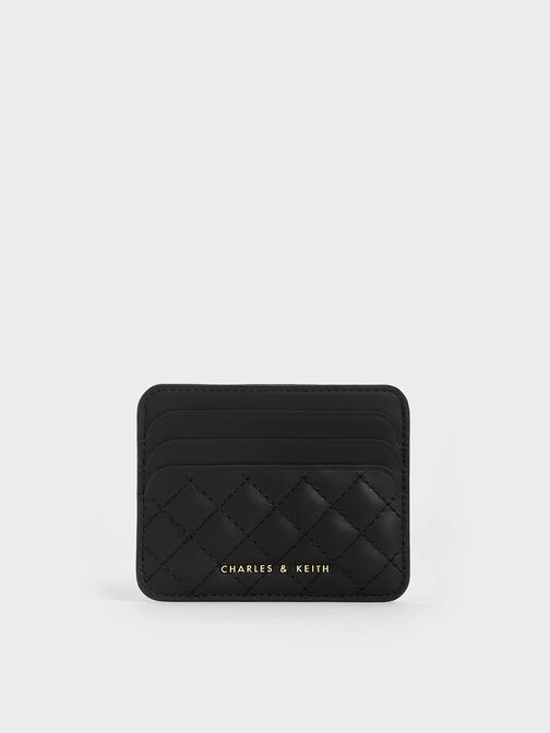 Quilted Multi-Slot Card Holder, Black, hi-res