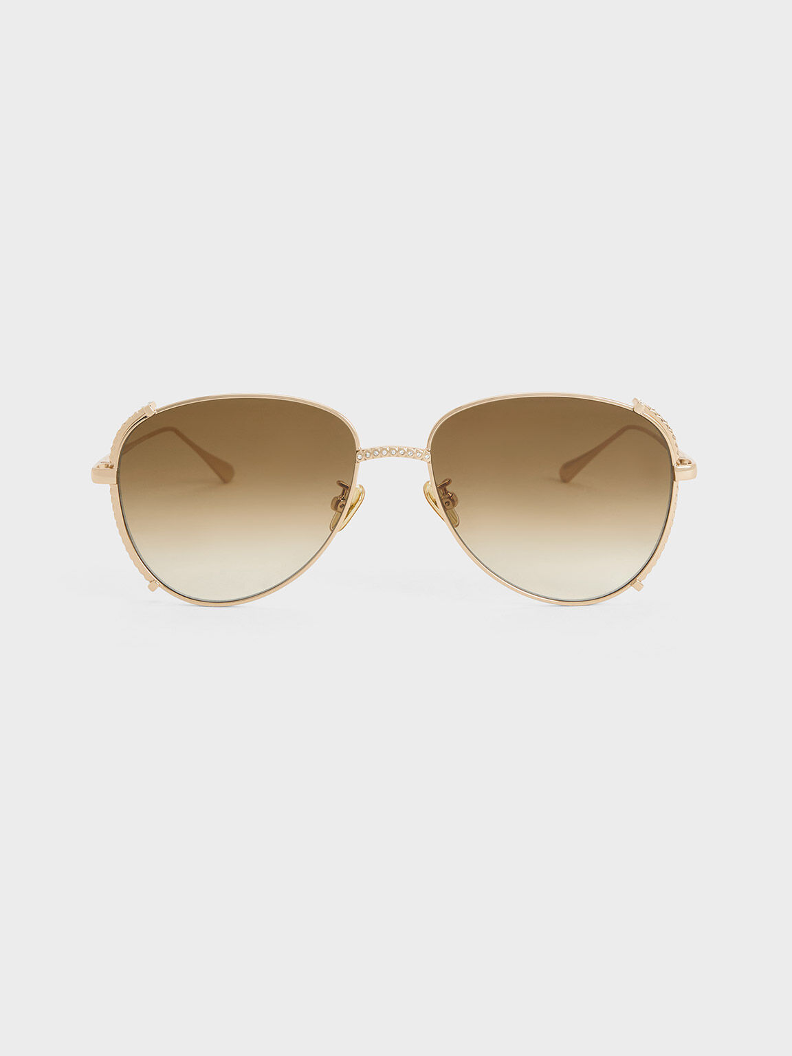 Gem Embellished Wireframe Aviator Sunglasses Light Gold