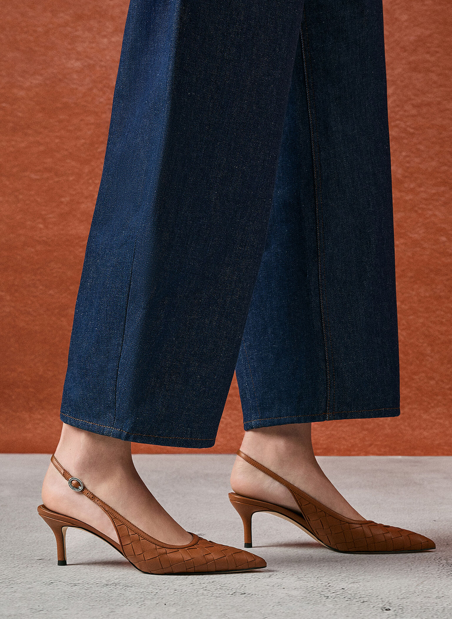 Ivette Woven Pointed-Toe Slingback Pumps, Brown, hi-res