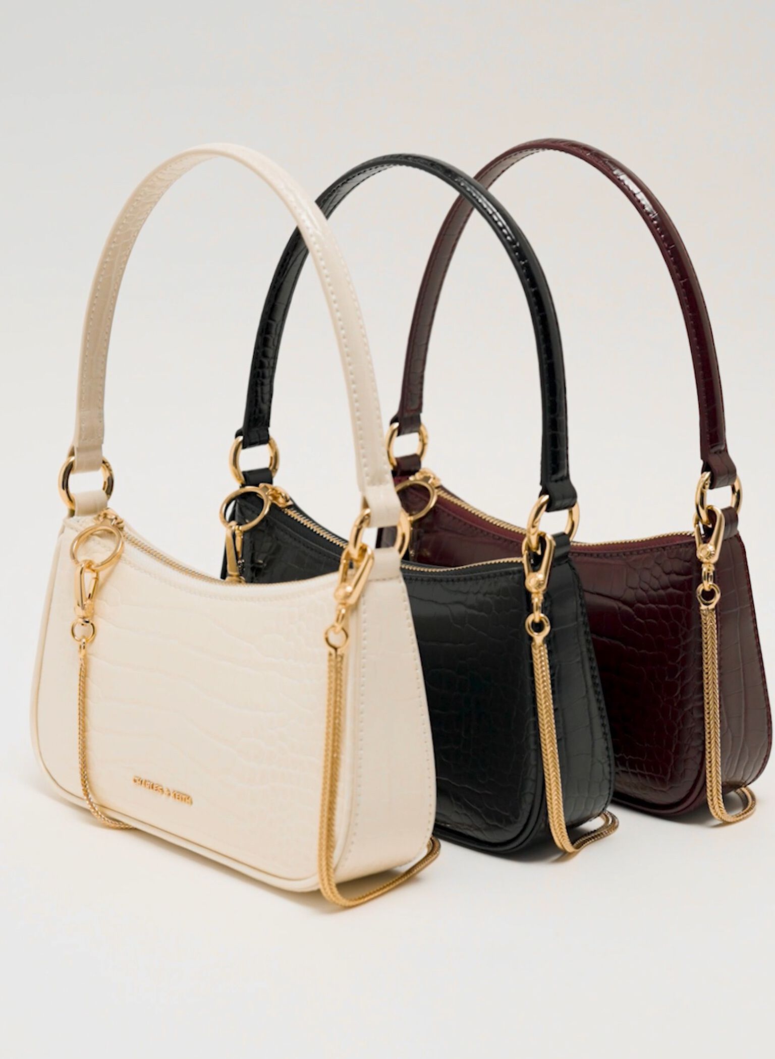 Elspeth Croc-Effect Chain-Link Shoulder Bag, Cream Croco, hi-res