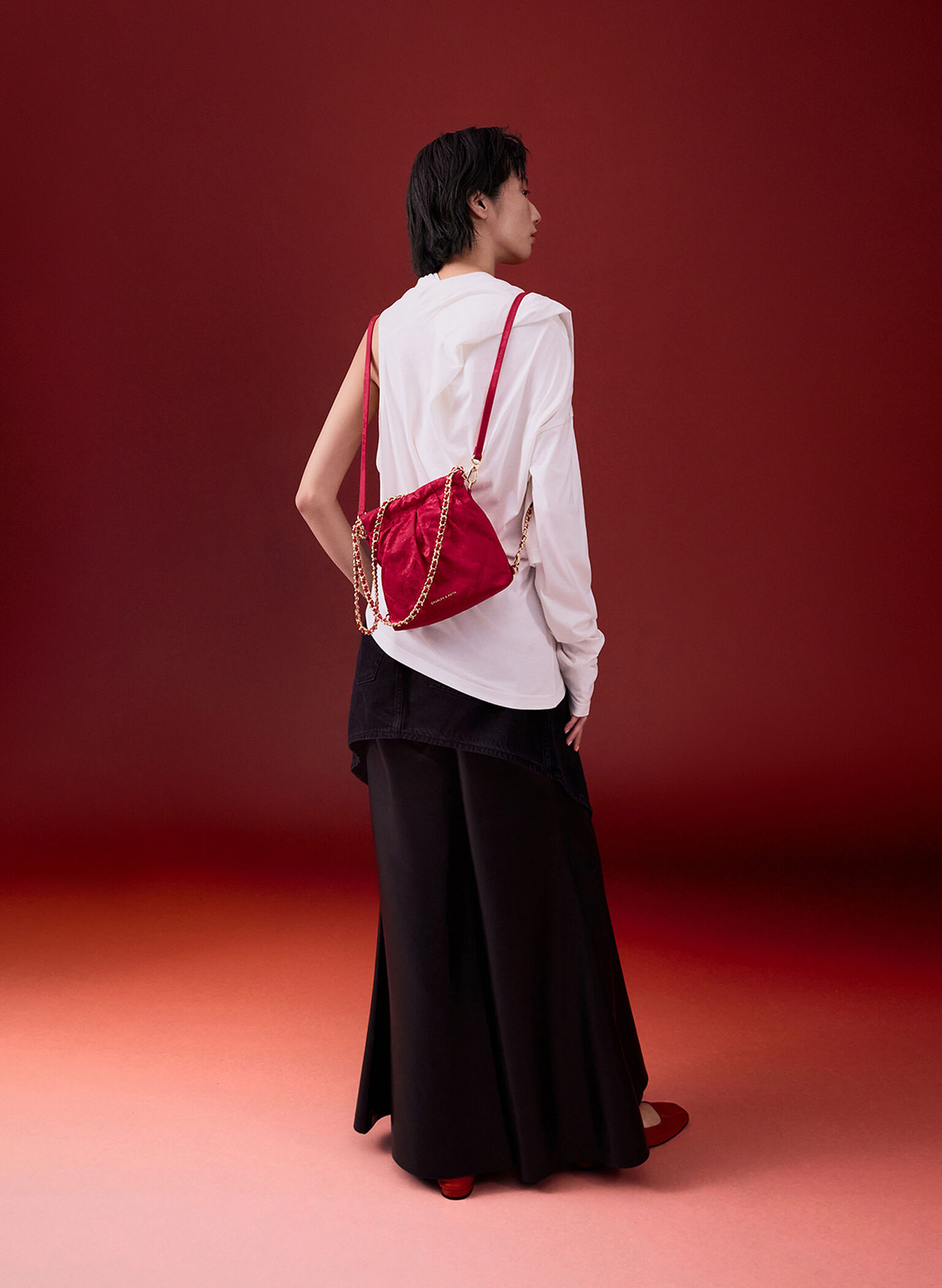 Duo Jacquard Chain-Handle Two-Way Backpack, Crimson Red, hi-res