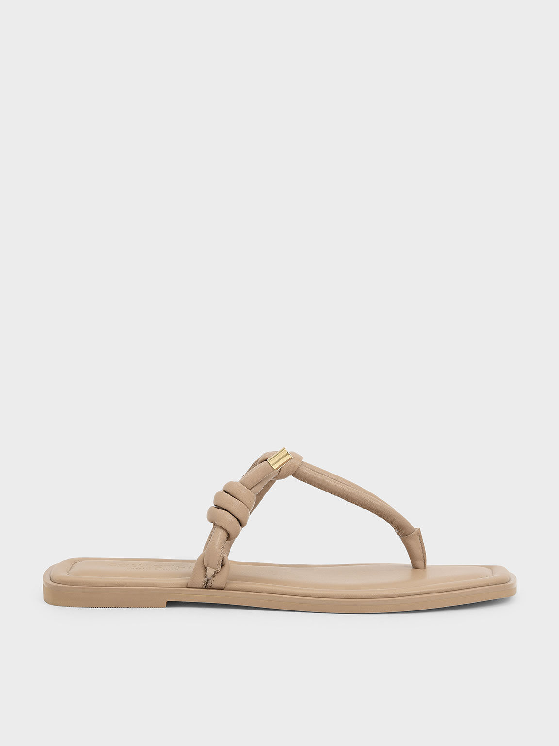 Leather Knotted Tubular Strap Thong Sandals, Nude, hi-res