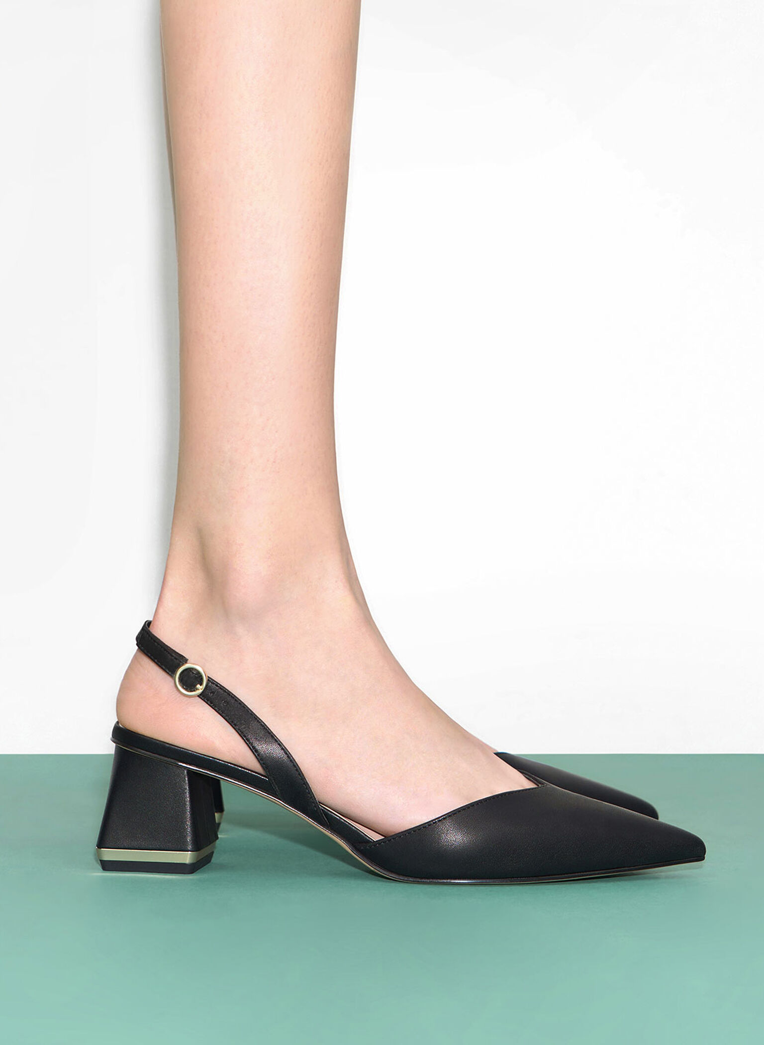 Katarina Trapeze Heel Slingback Pumps, Black, hi-res