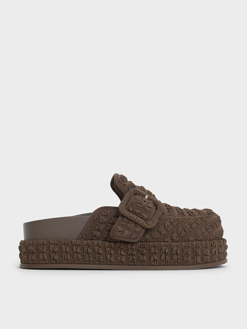 Loren Textured Flatform Mules, Dark Brown, hi-res