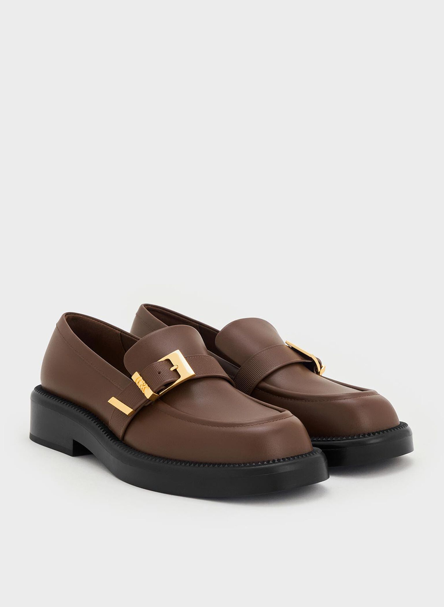 Leather Buckled-Strap Loafers, Dark Brown, hi-res