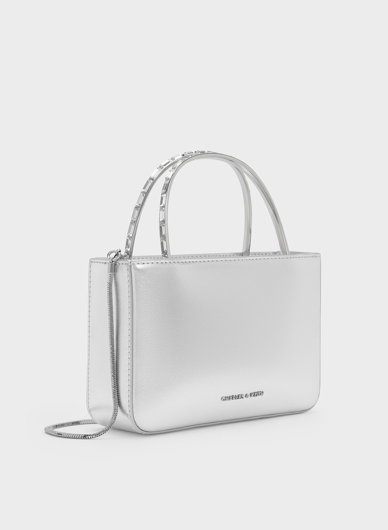 Satin Crystal-Embellished Top Handle Bag, Dusk Silver, hi-res