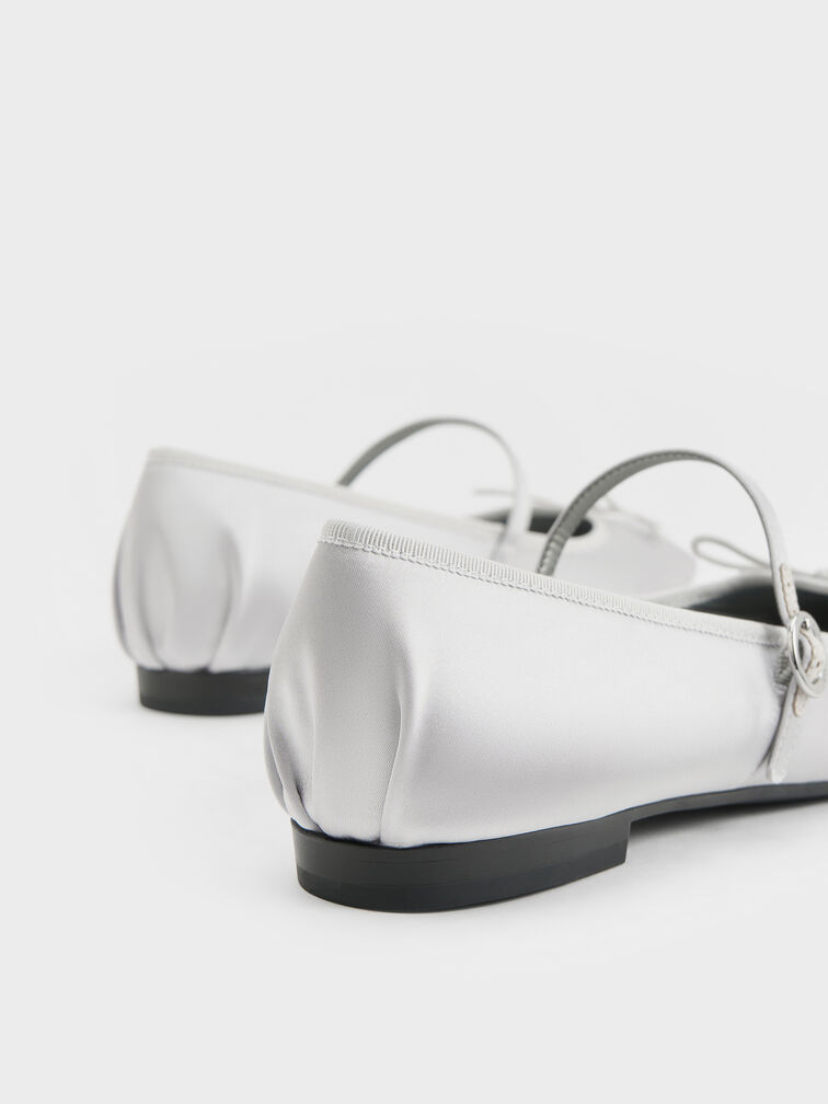 Emiko Satin Bow Mary Jane Flats, Silver, hi-res