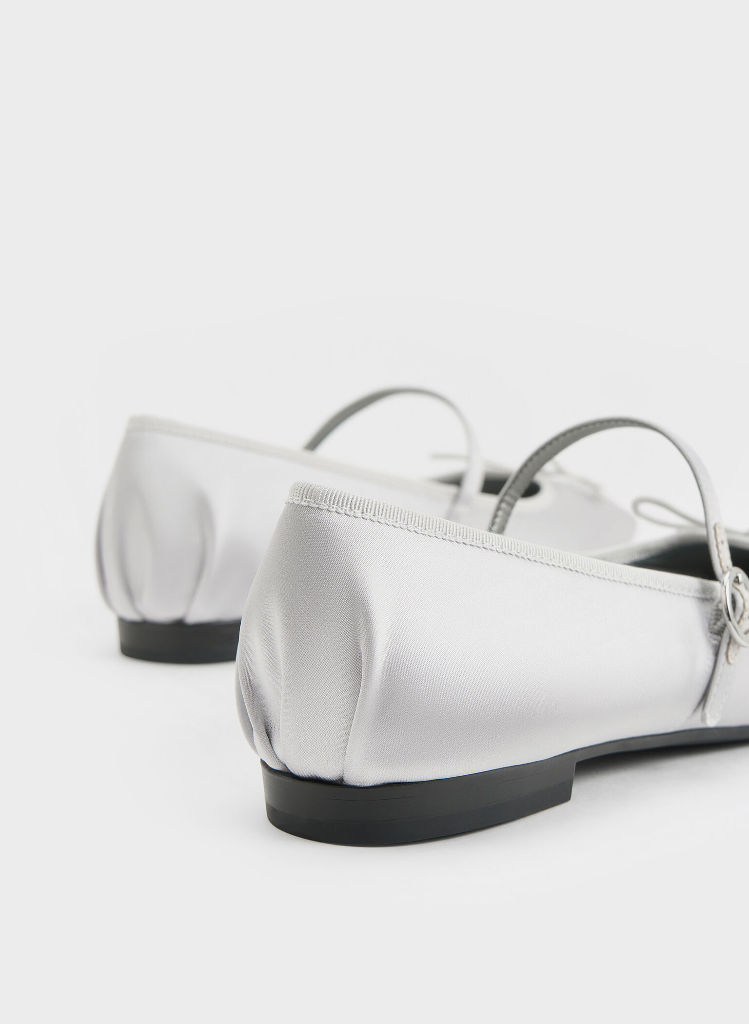 Emiko Satin Bow Mary Jane Flats, Silver, hi-res