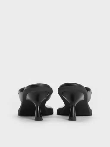 V-Strap Slant-Heel Thong Mules, Black, hi-res