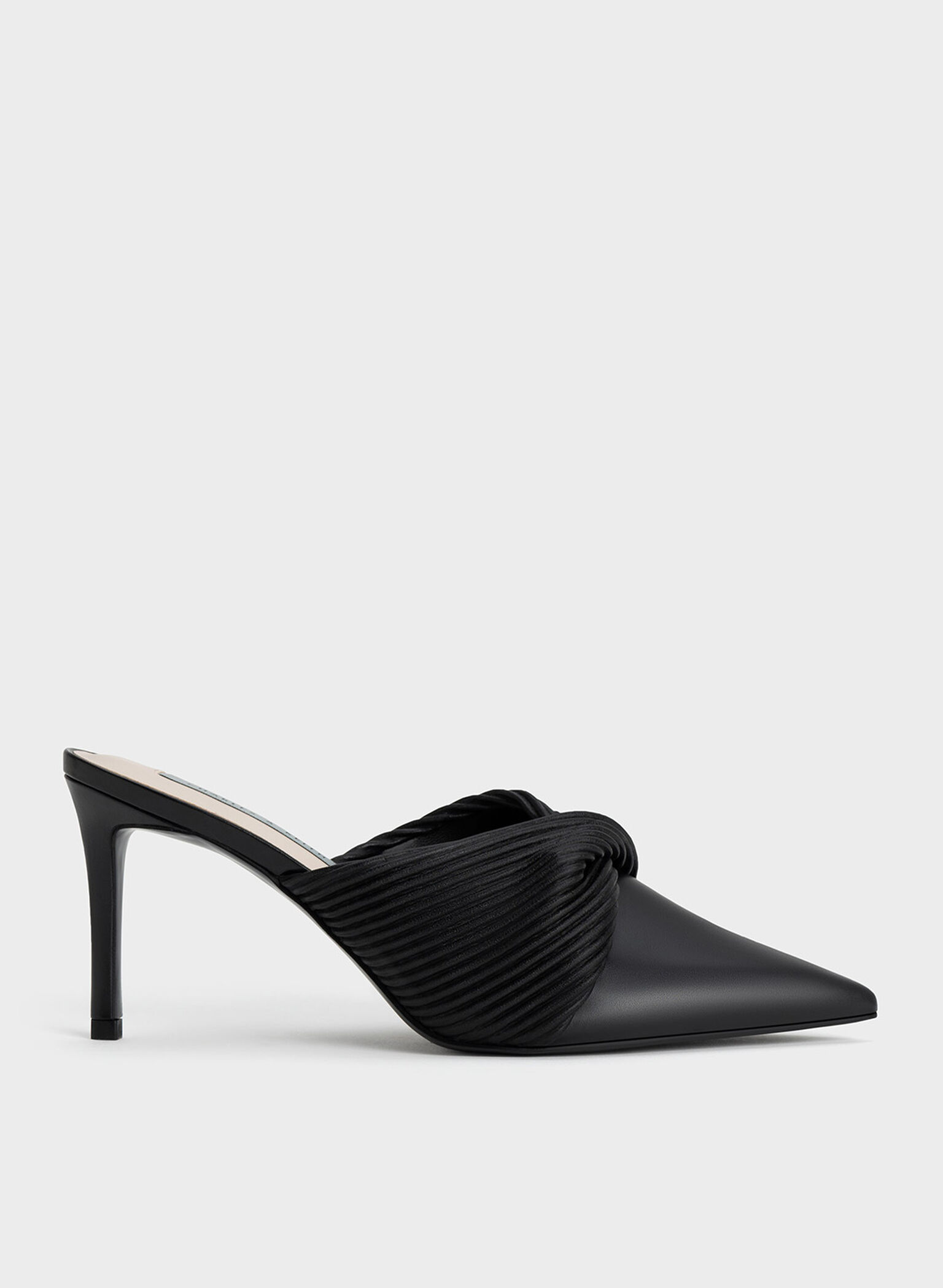 Pleated Wrap Heeled Mules, Black, hi-res