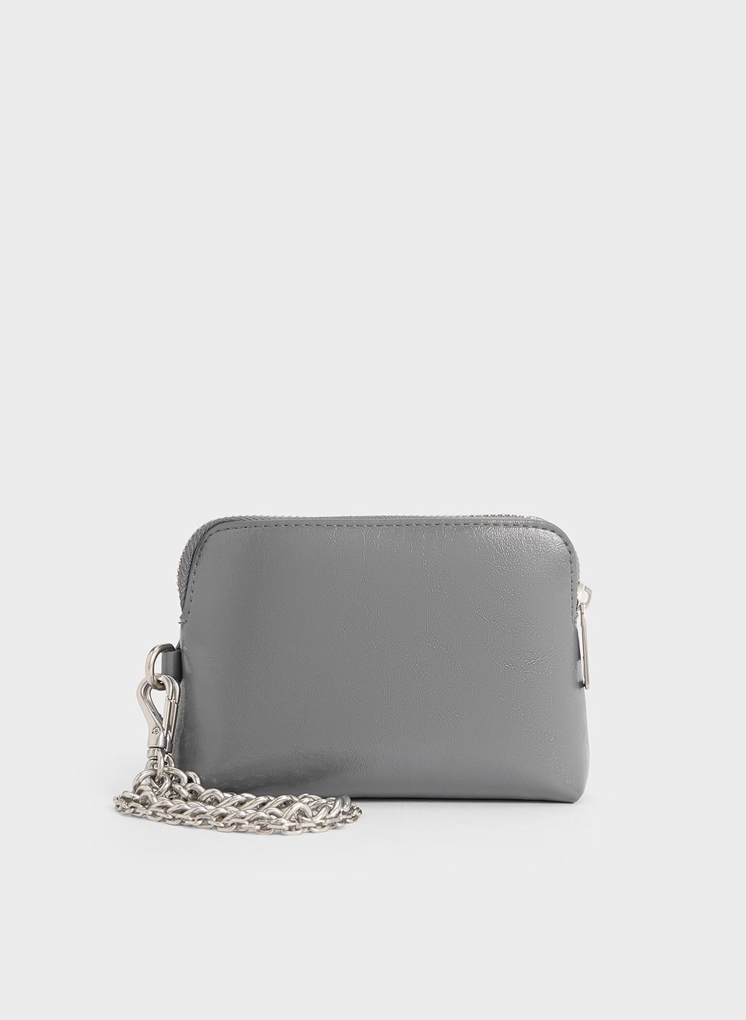 Atwood Crinkle-Effect Chain-Handle Pouch, Grey, hi-res