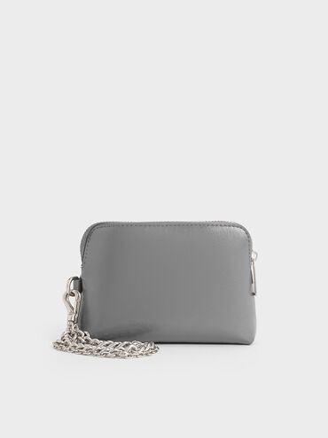 Atwood Crinkle-Effect Chain-Handle Pouch, Grey, hi-res