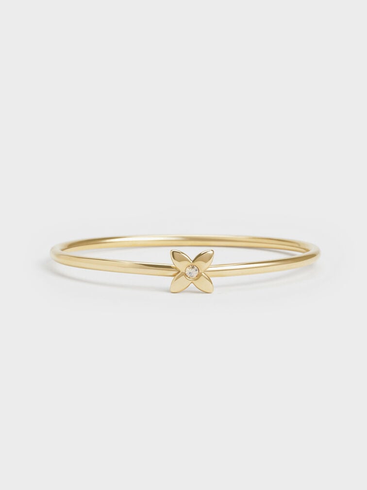 Felicity Flower-Motif Crystal Bangle, Gold, hi-res
