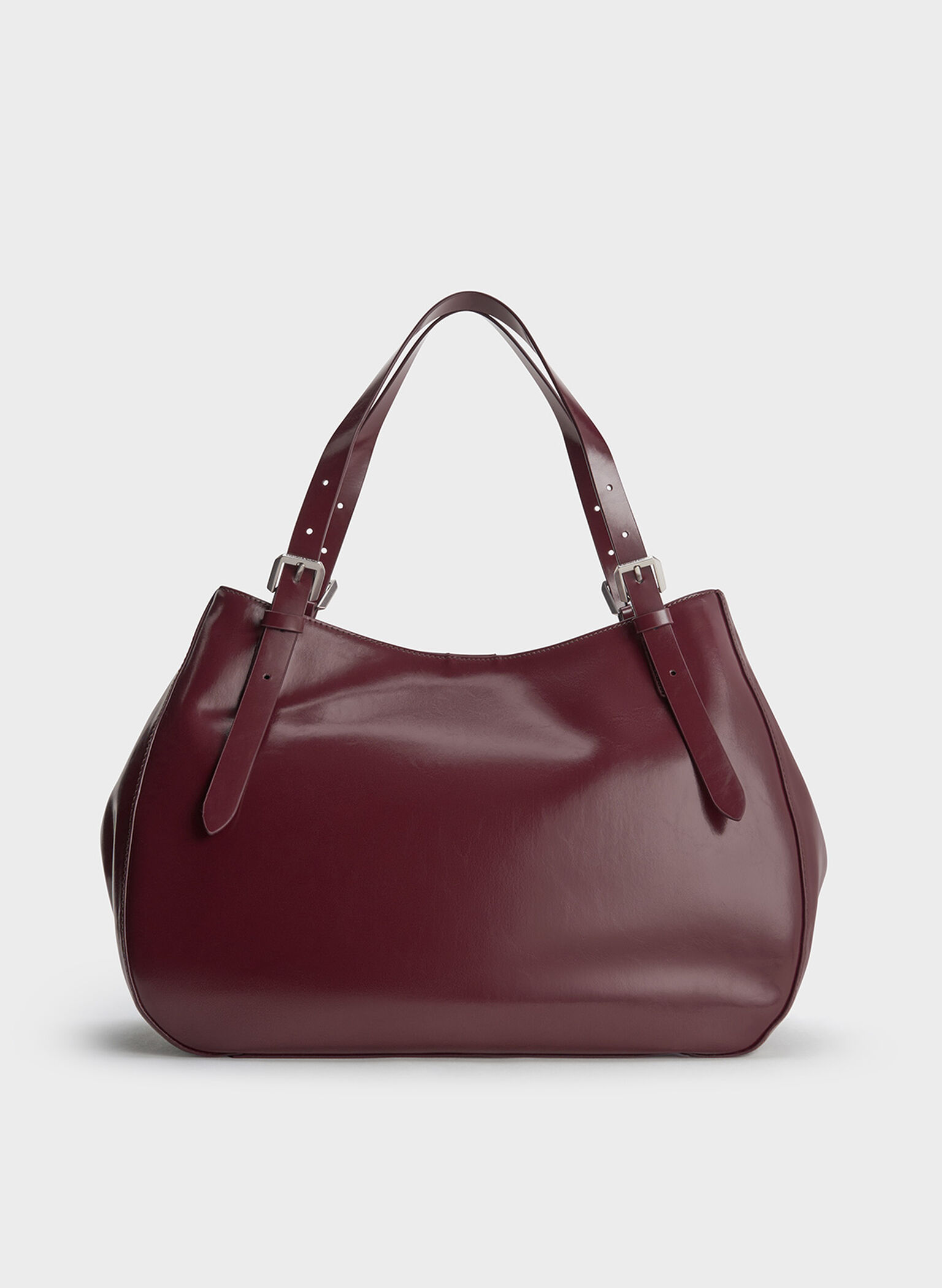 Buckle-Strap Slouchy Tote Bag, Burgundy, hi-res