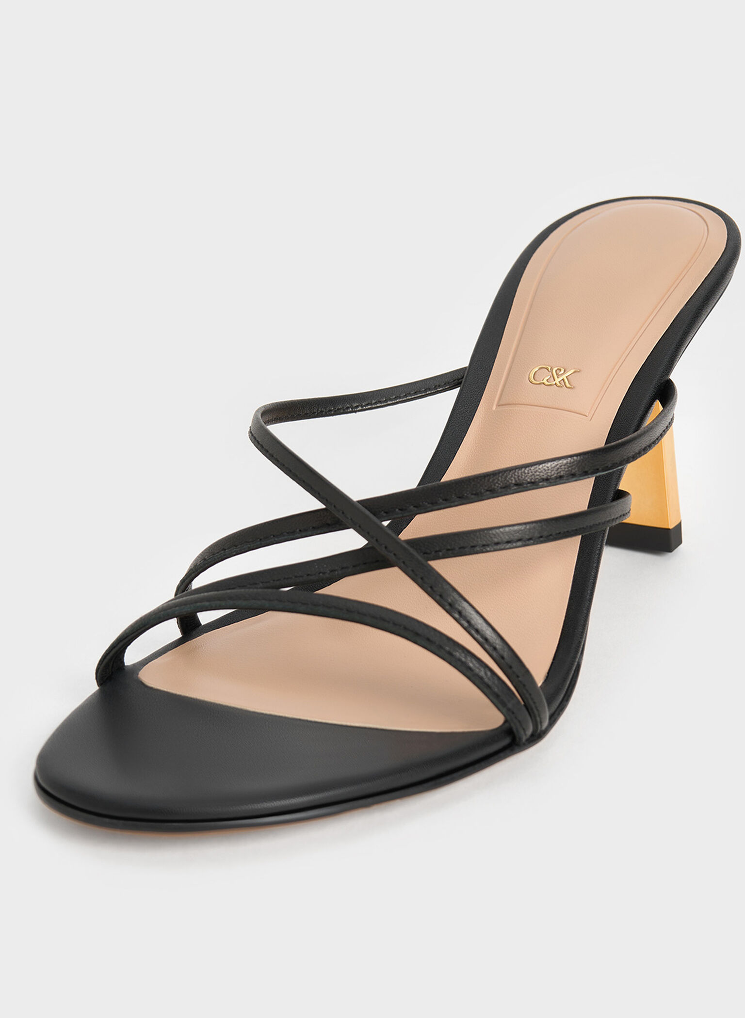 Orly Leather Strappy Slant-Heel Mules, Black, hi-res