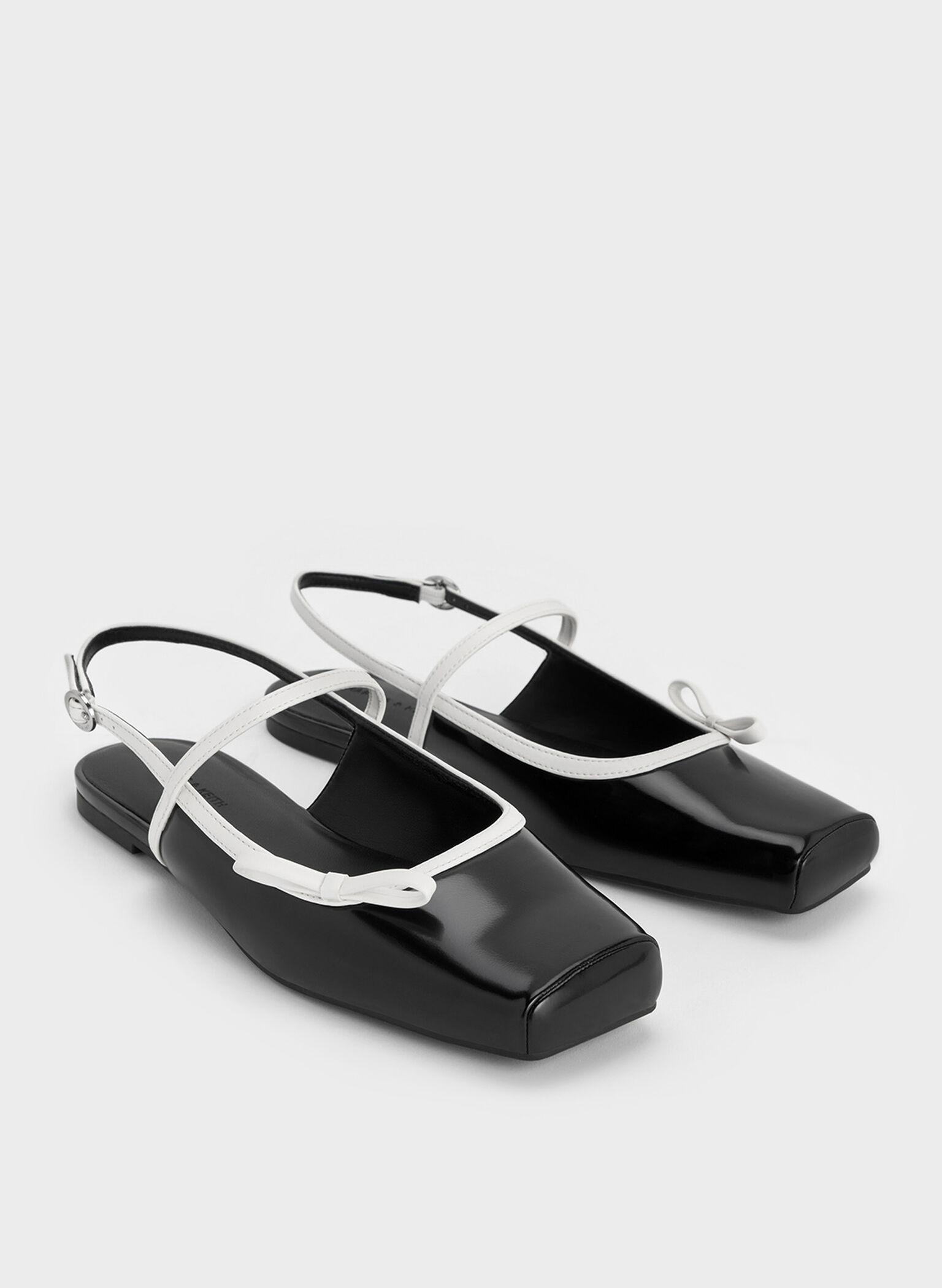 Two-Tone Bow Slingback Mary Jane Flats, Black Box, hi-res