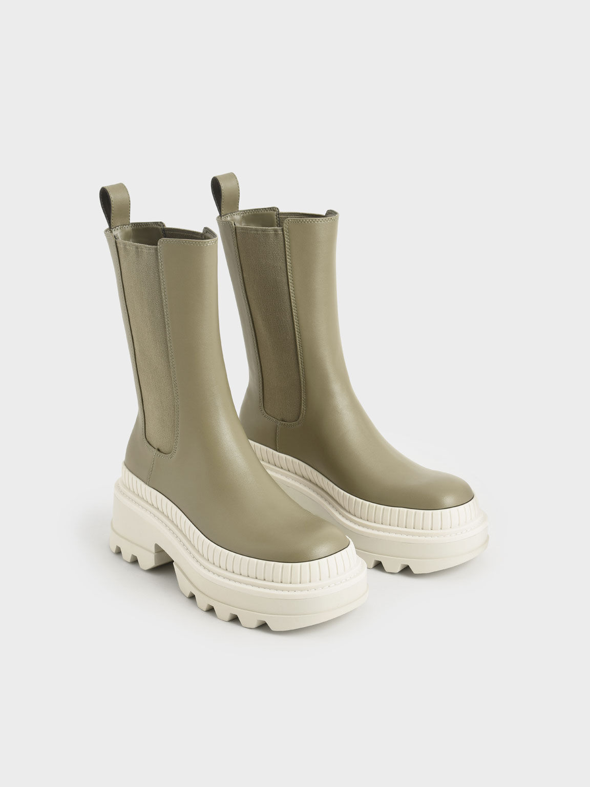 Rhys Chelsea Calf Boots, Olive, Charles & Keith