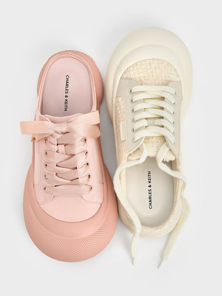 Tweed Lace-Up Slip-On Sneakers, Chalk, hi-res