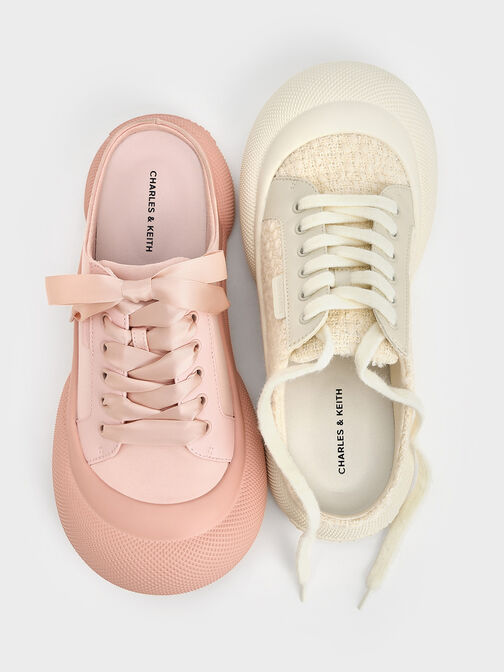 Tweed Lace-Up Slip-On Sneakers, Chalk, hi-res