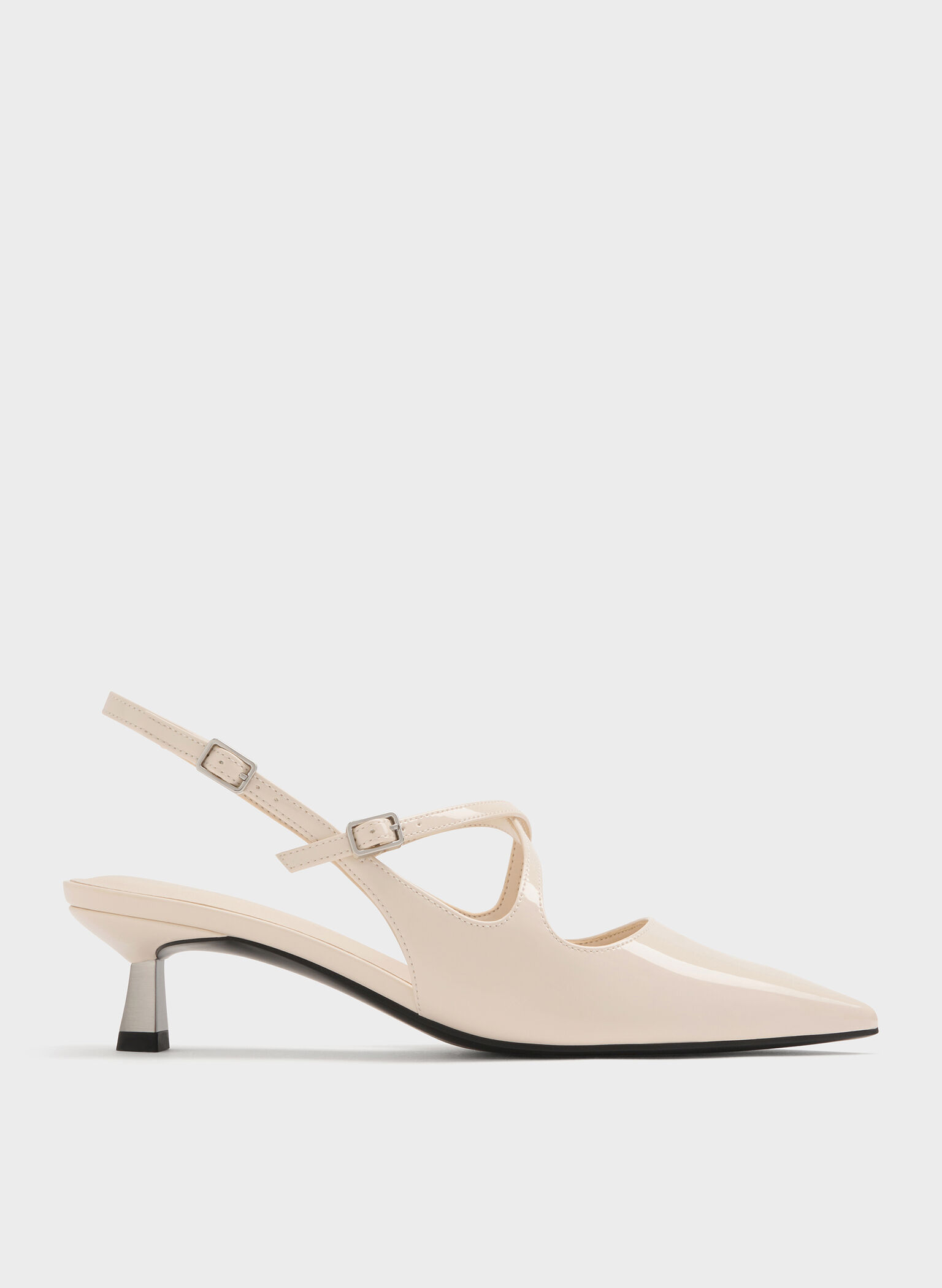 Pauline Patent Crossover Slingback Kitten Heels, Chalk, hi-res