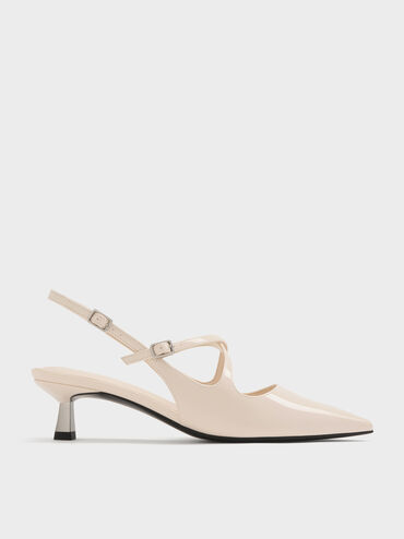 Pauline Patent Crossover Slingback Kitten Heels, Chalk, hi-res
