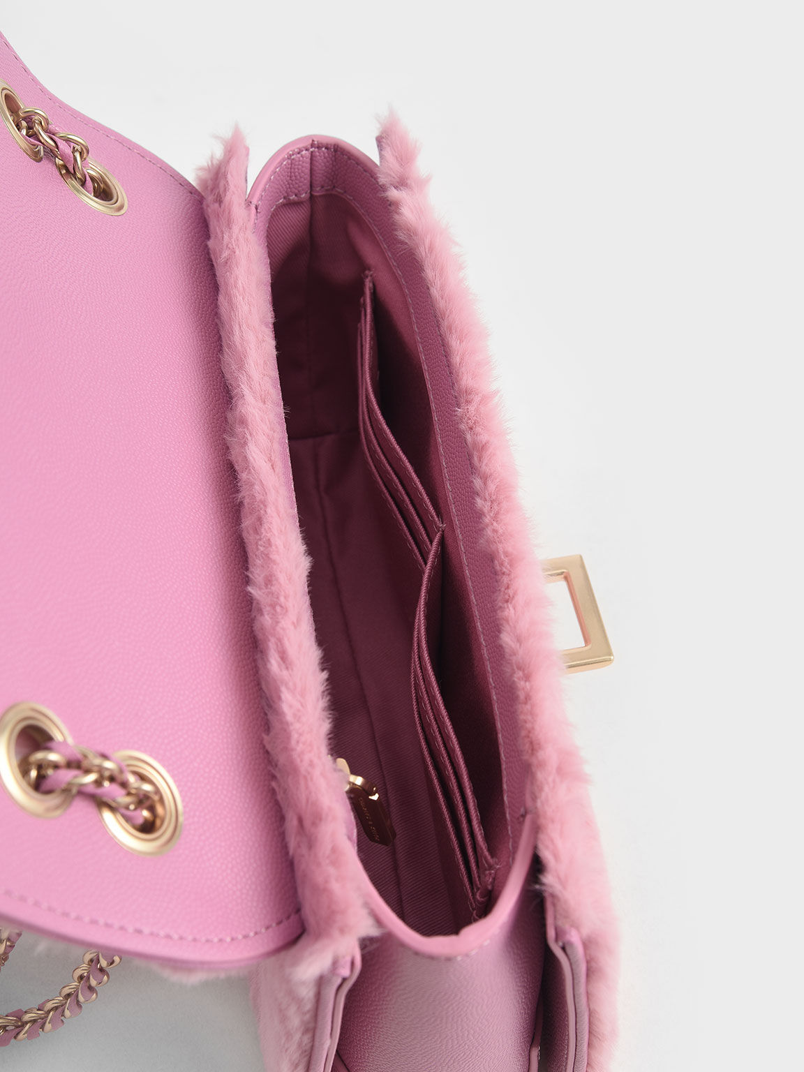 Textured Chain Shoulder Bag, Pink, hi-res