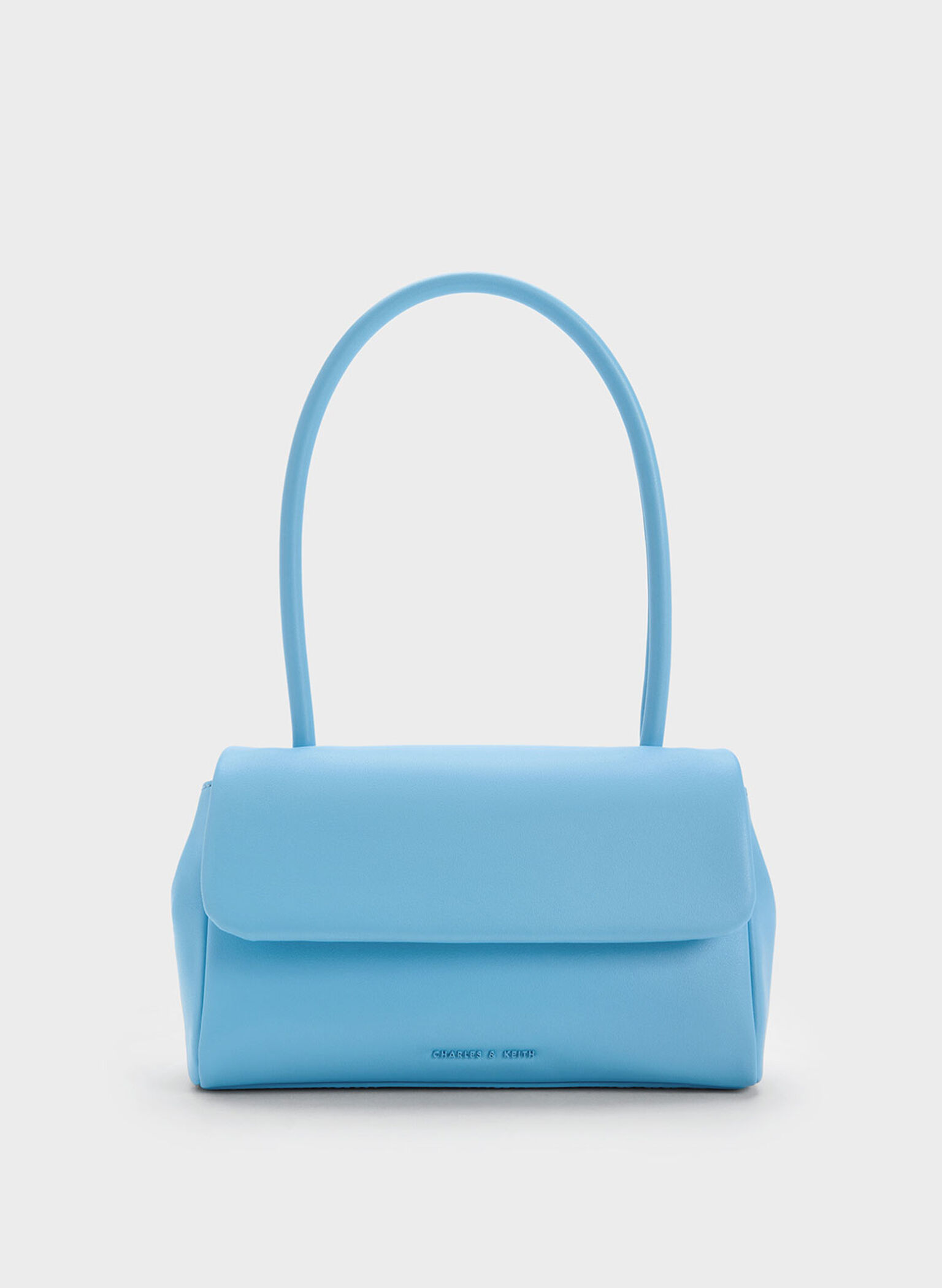 Curved Handle Shoulder Bag, Blue, hi-res
