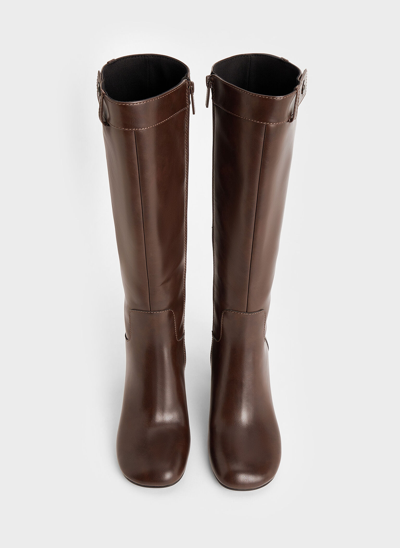 Block-Heel Knee-High Biker Boots, Dark Brown, hi-res
