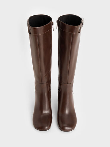 Block-Heel Knee-High Biker Boots, Dark Brown, hi-res