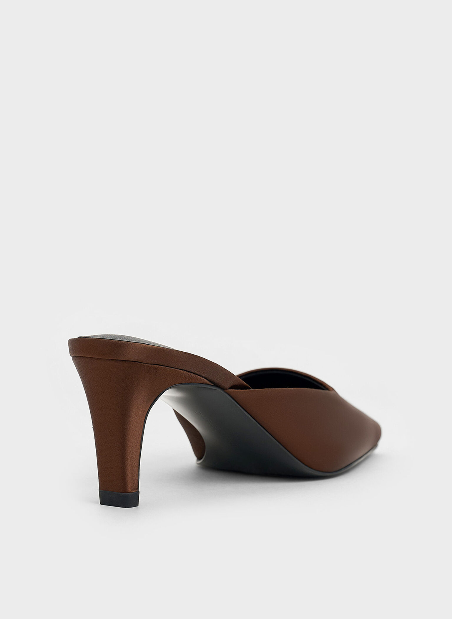 Satin Square-Toe Blade-Heel Mules, Dark Brown, hi-res