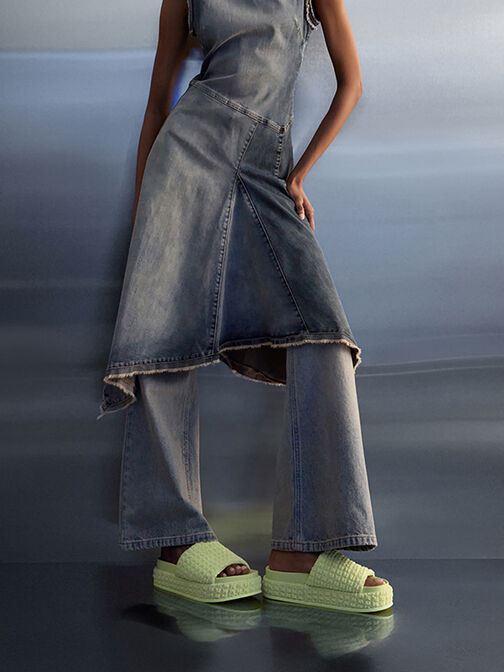 Loren Textured Platform Sandals, Light Green, hi-res