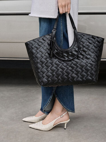 Ivette Woven Tote Bag, Noir, hi-res