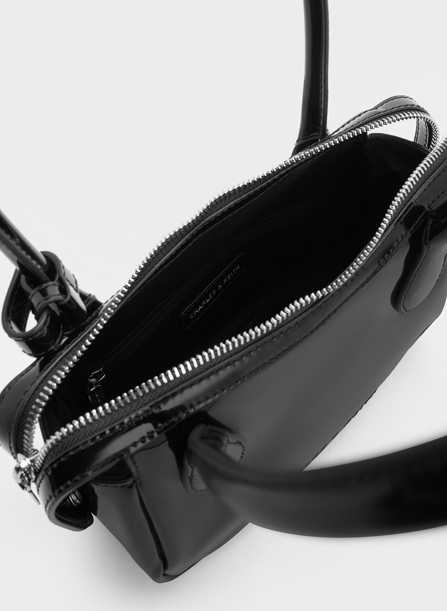 Bosie Patent Elongated Top Handle Bag, Noir, hi-res