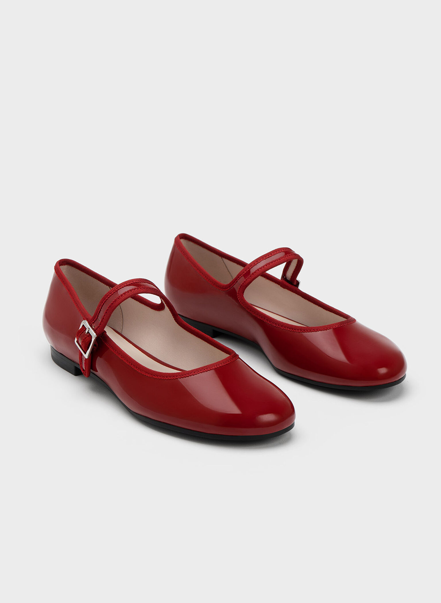 Patent Buckled Mary Jane Flats, Red, hi-res