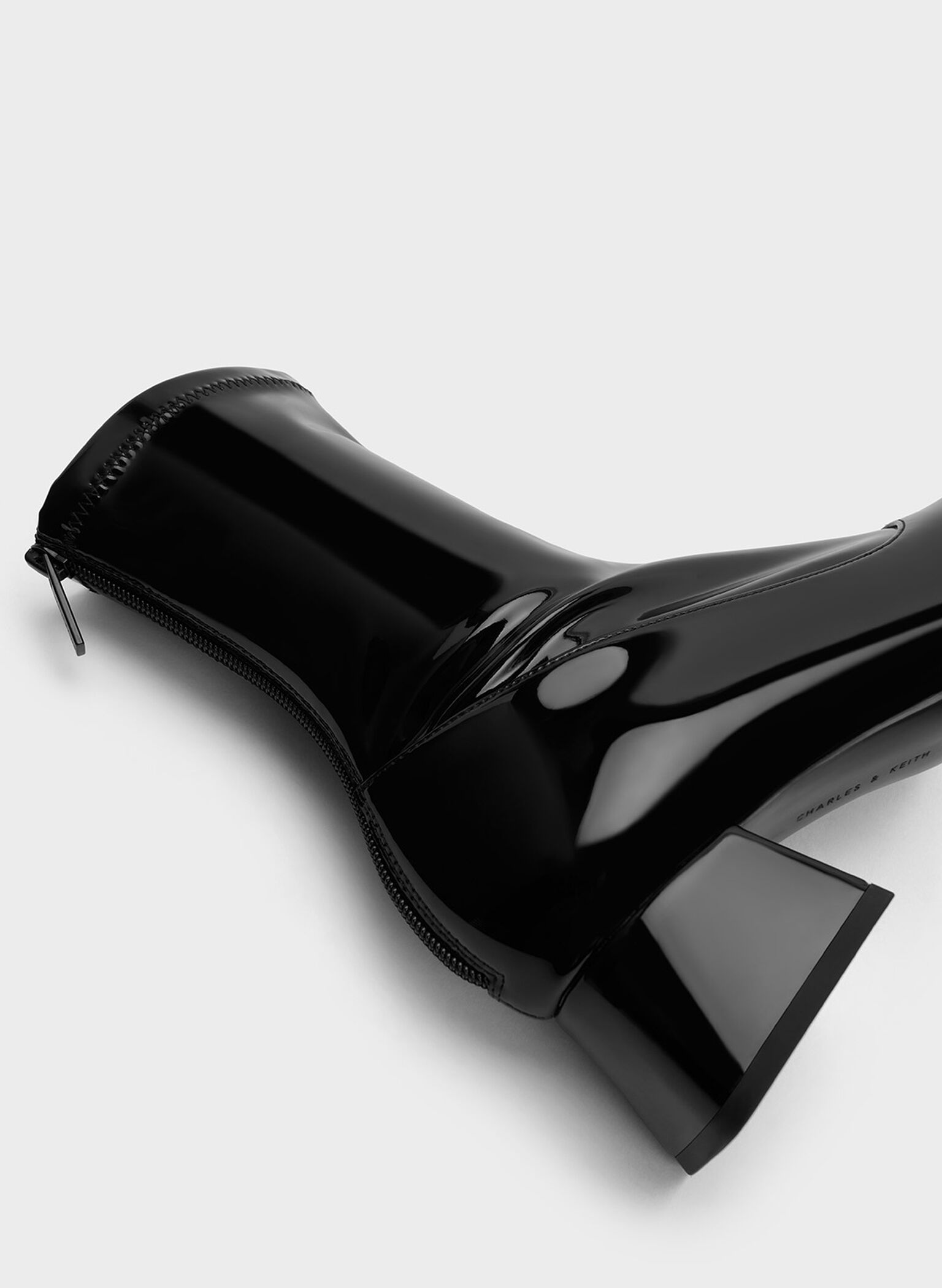 Patent Trapeze Block Heel Ankle Boots, Black Patent, hi-res