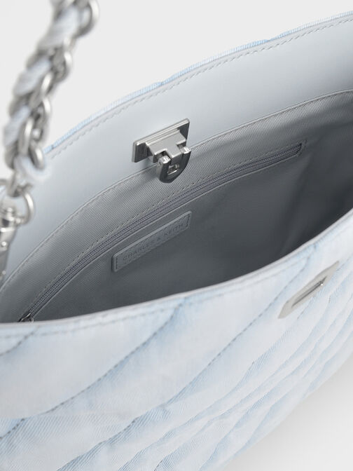 Fawn Denim Panelled Chain-Handle Shoulder Bag, Light Washed Denim, hi-res