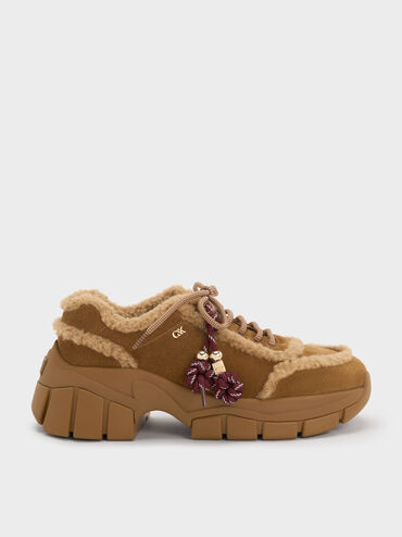 Yunna Suede & Faux Shearling Chunky Sneakers, Brown, hi-res