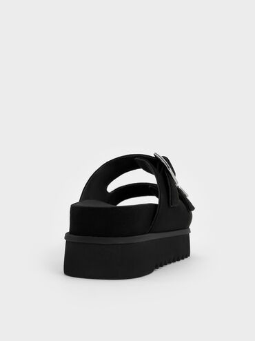 Buckled Double-Strap Flatform Sandals, Black, hi-res