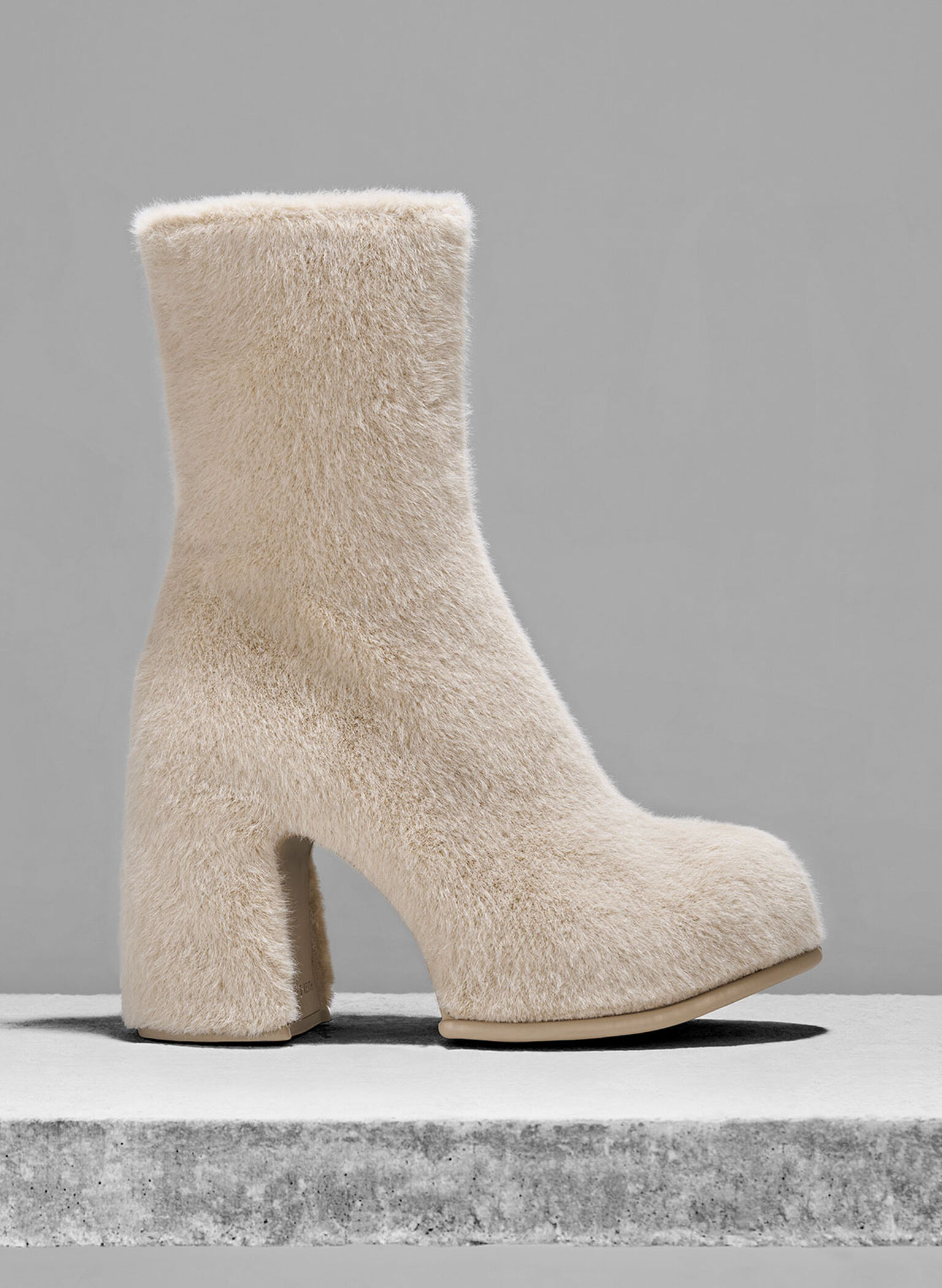 Pixie Furry Platform Ankle Boots, Beige, hi-res