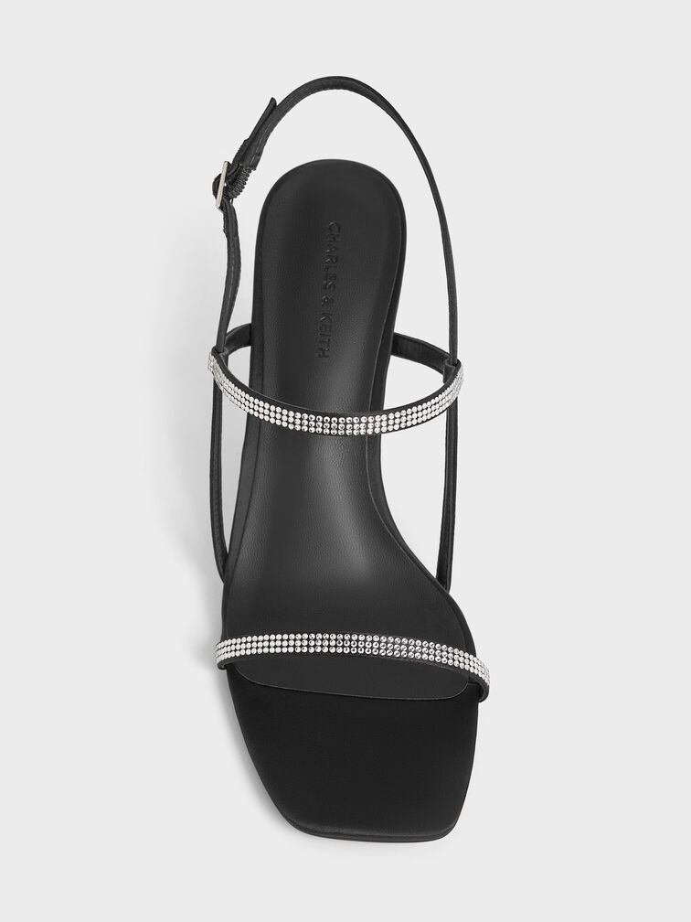 Arona Satin Crystal-Embellished Stiletto-Heel Sandals, Black Textured, hi-res