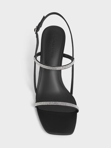 Arona Satin Crystal-Embellished Stiletto-Heel Sandals, Black Textured, hi-res