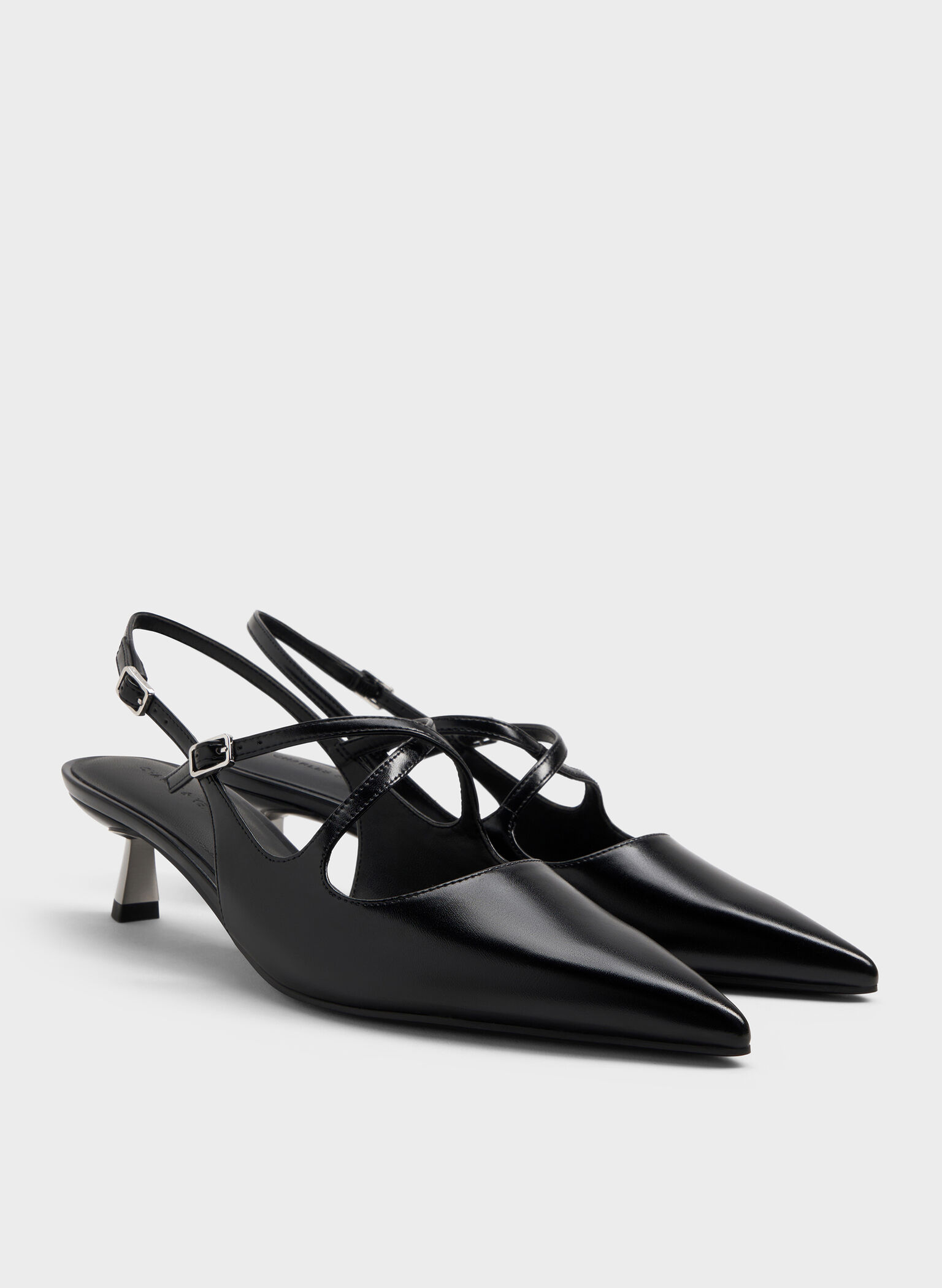 Pauline Pointed-Toe Crossover Slingback Kitten Heels, Black, hi-res