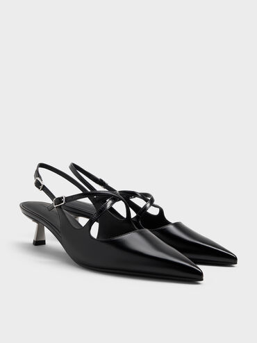Pauline Pointed-Toe Crossover Slingback Kitten Heels, Black, hi-res