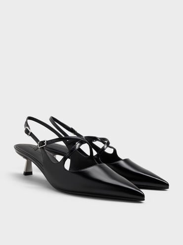 Pauline Pointed-Toe Crossover Slingback Kitten Heels, Black, hi-res
