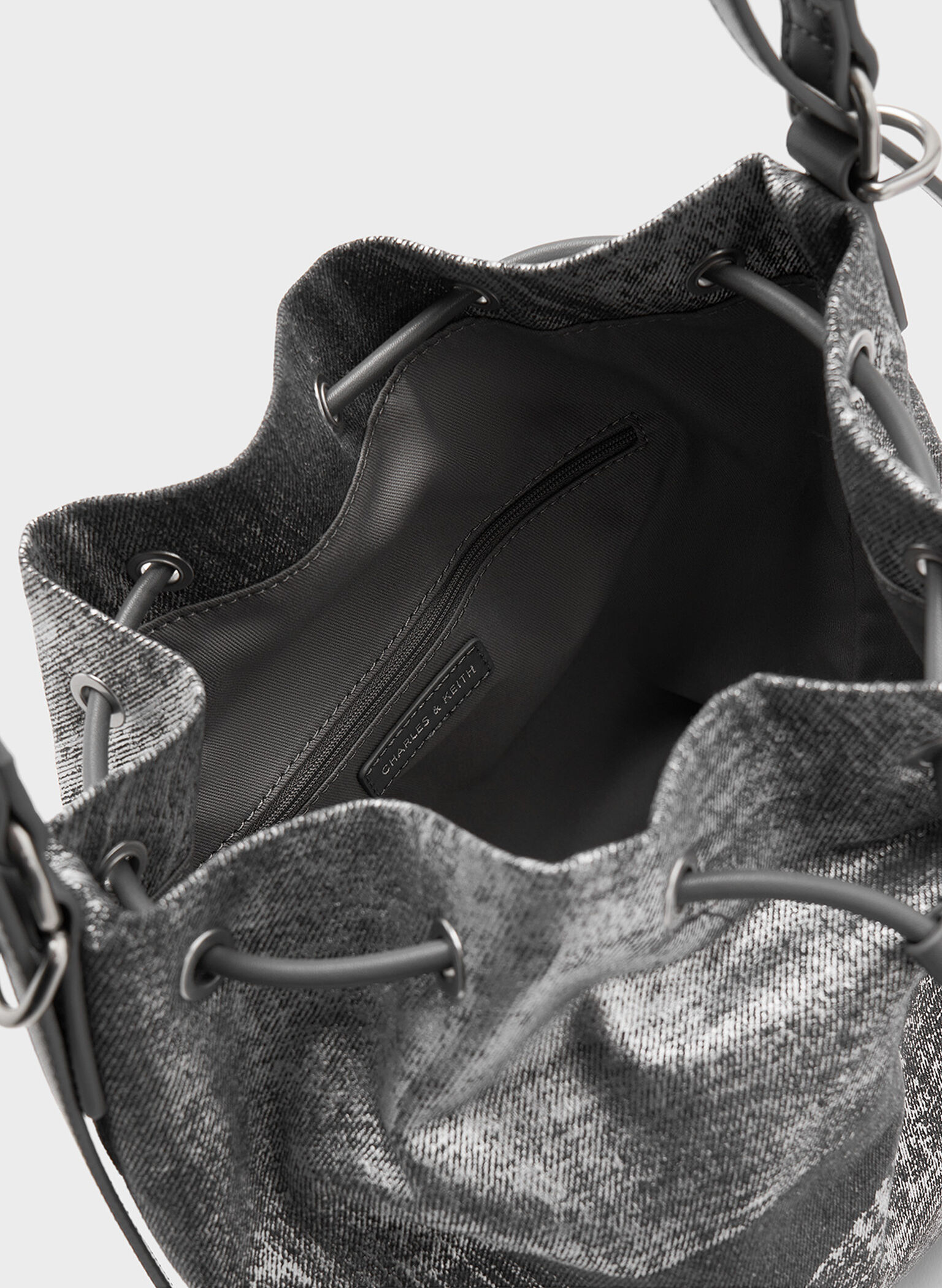 Neva Brushed Denim Two-Way Bucket Bag, Silver Brushed Denim, hi-res
