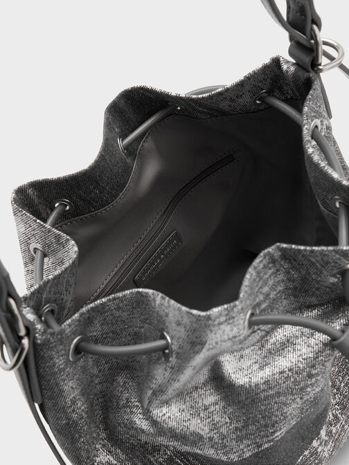 Neva Brushed Denim Two-Way Bucket Bag, Silver Brushed Denim, hi-res