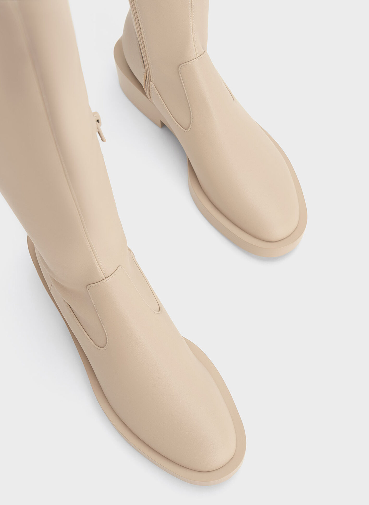 Side Zip Knee-High Boots, Beige, hi-res